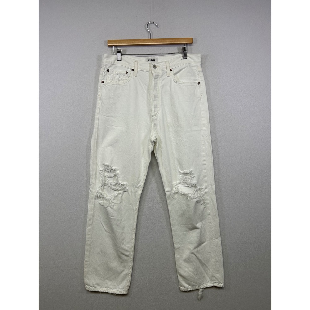 Sustainable Minimalist AGOLDE Womens 29 White High Rise Straight Leg Jeans